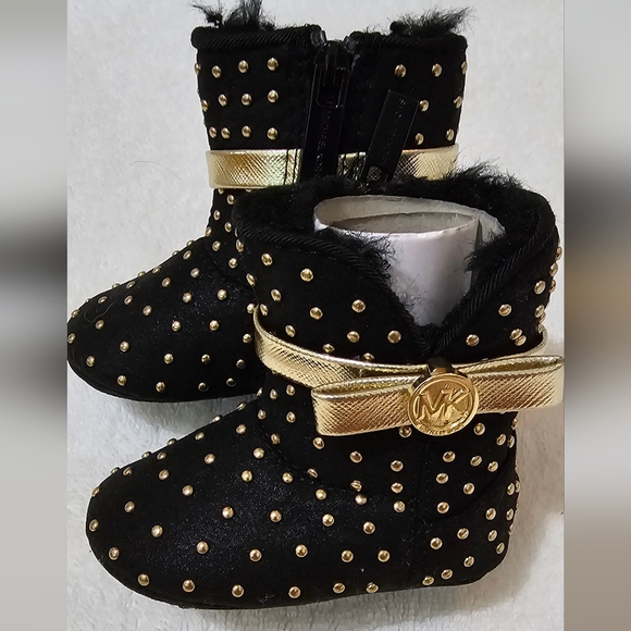 Michael Kors Baby Grace Black & Gold Stud Boots Size 2 - Picture 3 of 8